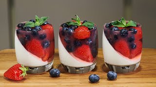 Strawberry amp blueberry panna cotta dessert in cups [upl. by Aennaej564]