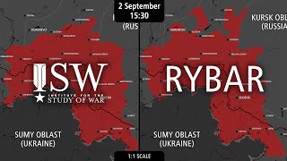 Ukraine Invasion of Russia Kursk Attack – ISW vs RYBAR Map Comparison 27 Aug  2 Sep [upl. by Rebmat]