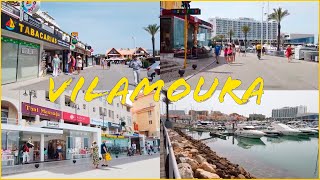 Vilamoura Marina town and beach Portugal walking tour Algarve shops [upl. by Atikkin]