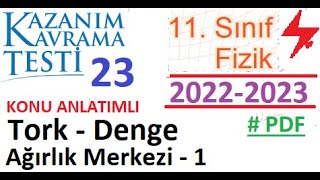 11 Sınıf  Fizik  Kazanım Testi 23  Tork Denge Ağırlık Merkezi 1  MEB  AYT Fizik 2022 2023 [upl. by Epolenep]