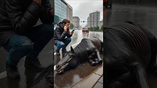 Man saved Weak black horse shorts animals weakanimals horse [upl. by Rapsag]