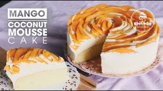 How to make Mango Coconut Mousse Cake  Cách làm bánh mousse xoài dừa  Nhi Chan [upl. by Bobina419]