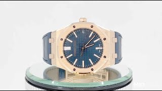 Audemars Piguet 15510OROOD315CR02 Royal Oak Selfwinding Blue Dial 41mm Pink Gold Watch [upl. by Lac577]