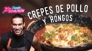 Crepes de Pollo y Hongos con Salsa Picante  Comida Picante [upl. by Griffy]