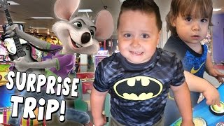 Surprise trip to Chuck E Cheese  Family fun day out with kids [upl. by Asirak416]