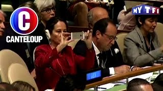 Cest Canteloup  François Hollande et Ségolène Royal à lONU pendant le discours de Barack Obama [upl. by Alanah]