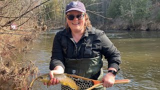 River Fishing for Trout With my Mom PB Brown Trout amp First STEELHEAD of the Year [upl. by Imar360]