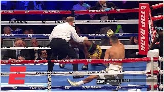 Teofimo Lopez Jr celebrates KO with Fortnite dance vs Vitor Jones Freitas  ESPN [upl. by Goody]