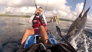 kayak fishing  two kayakers fighting sailfish sailfish fights back [upl. by Aiynot861]