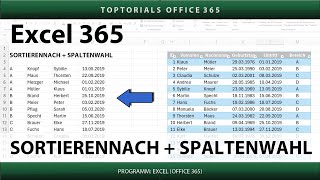 SORTIERENNACH und SPALTENWAHL Funktionen ganz einfach  Excel 365 Tutorial [upl. by Nunnery161]