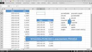 excel206  Wyszukiwanie kursu waluty z poprzedniego dnia roboczego WYSZUKAJPIONOWO  PRAWDA [upl. by Frasier579]