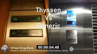 Virtual Drag Race Eps 7A Original vs Modded Thyssen Elevator  Horison Suites Rasuna Jakarta [upl. by Lalittah]