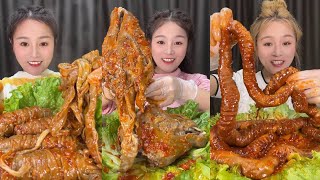 Yummy 35 🦐🦪🦀🐙🪼🥓🍖🐐🍗🦞 Eat Spicy food eat shrimp 🦐 crab 🦀 oyster 🦪 octopus 🦑 food asmr yummy [upl. by Vento652]