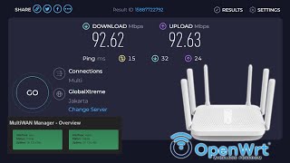 Speedtest Redmi AC2100 OpenWRT MWAN3 Load Balancing 2 WAN [upl. by Caddric]