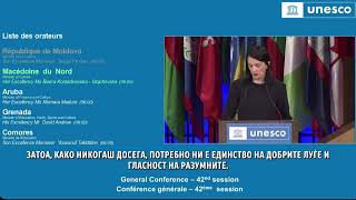 КостадиновскаСтојчевска на 42 Генерална конференција на УНЕСКО [upl. by Tniassuot]