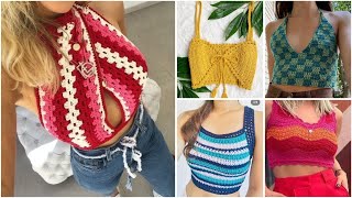 Latest beautiful crochet cotton thread fancy topcrochet cute topcrop top design ideas [upl. by Silvio]