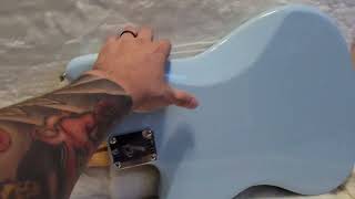 Fender CME Exclusive Player Series Jazzmaster quotUnboxquotFirst Look Sonic Blue 2022 [upl. by Aihsyt]