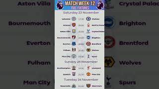 EPL FIXTURES MATCH WEEK 12EPL SCHEDULEshorts shortfeed [upl. by Rowan]