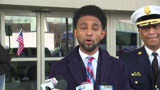 Mayor Brandon Scott and Fire Chief Niles Ford speak before the funeral of three fallen firefighters [upl. by So360]