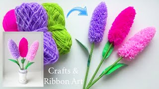 Easy Woolen Flower Making Idea  How to Make Beautiful Lavender Flower  Amazing Woolen Crafts [upl. by Ordnaxela989]