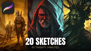 20 Sketches in 20 Minutes  Procreate Ipad  Digital Painting Timelapse [upl. by Ymorej]