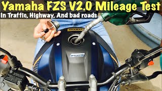 Yamaha FZS V20 Mileage test  Exact mileage in mixed riding [upl. by Yldarb]