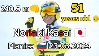 Noriaki Kasai 🇯🇵 2105 m  Team Competition Planica 🇸🇮 23032024 last jump of the season [upl. by Malti]