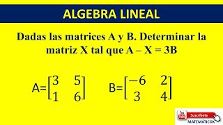 632 MATRICES A X3B Dadas las matrices A y B Determinar la matriz X tal que A – X  3B [upl. by Kcirdef]