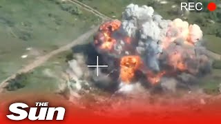 Huge explosion erupts as Ukrainian forces blow up Russian howitzers in Soledar [upl. by Trevlac]