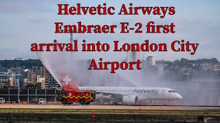 Helvetic Airways First Embraer E2 arrival at London City airport [upl. by Marr]