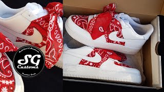 How to sew bandana fabric on custom Nike Air Force 1 shoes  customize sneakers [upl. by Anale]