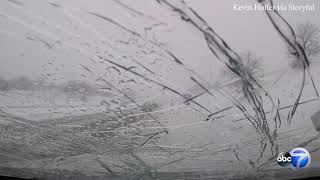 Dashcam captures plowed snow shattering windshield [upl. by Buzz]