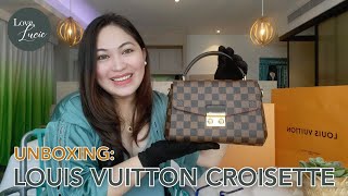 THE BAG REVIEW UNBOXING LOUIS VUITTON CROISETTE IN DAMIER EBENE ❤️ [upl. by Evangelin484]