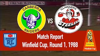 Canberra Raiders vs Illawarra Steelers  1988 Round 1  MATCH REPORT [upl. by Kaylee]