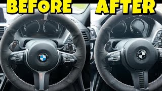 BMW M140I CHEAP MOD CARBON FIBER STEERING WHEEL TRIM AND NEW BMW BADGE [upl. by Aryas]