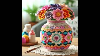 Crochet flower basket pot flowers creativecrochet crochetpatterns crochet [upl. by Llyrad]