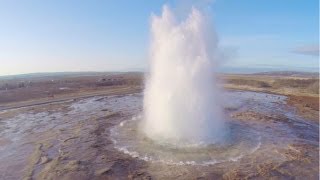 Aerial Iceland  The Great Geysir and Strokkur geysers Golden Circle Route DJI Phantom 2 [upl. by Yenahs711]