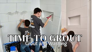 learn how to grout tile with me [upl. by Asille]