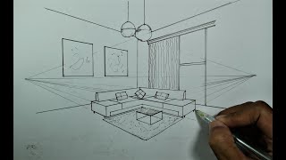 How To Draw a Simple Living Room in 2 Point Perspective Idea [upl. by Einnil684]