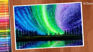 Art with Oil pastels  Northern Lights drawing for beginners  step by step [upl. by Imit]