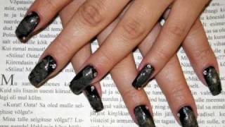 Nail art Nail art with acryl rhinestones and  Newspaper [upl. by Kirad]