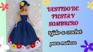 Vestido de Fiesta con Flores y Sombrero Tejido a Crochet para Muñeca [upl. by Weyermann531]