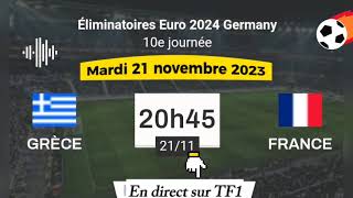 Qualif EURO 2024  Grèce vs France en direct sur la chaine TF1  21112023 à 20 h 45 [upl. by Lussier]