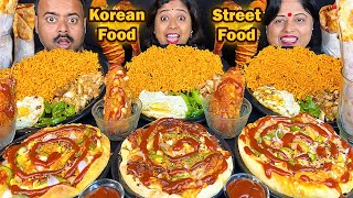 SPICY STREET FOOD vs CHINESE FOOD Eating CHALLENGE Chicken Chowmein Pizza EggRollCorn Dog Mukbang [upl. by Oilisab]