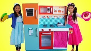 Wendy amp Emma Pretend Play w Giant Kitchen Cooking Toy Compilation [upl. by Arehsat900]