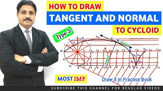 HOW TO DRAW TANGENT AND NORMAL TO CYCLOID OF TYPE 3  ENGINEERING DRAWING  ENGINEERING GRAPHICS [upl. by Thornburg]