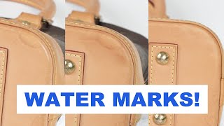 Removing WATER MARKS on Louis Vuitton Alma BB Natural Cowhide Leather [upl. by Yclek]