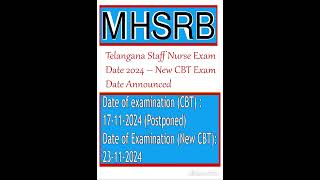 mhsrb telangana staff nurse 2024 new cbt exam date announced [upl. by Tarazi]