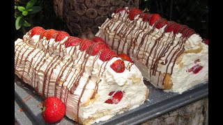 Rolada bez pieczenia z truskawkamiszybka i delikatna 🍓🍓🍓no bake roll cake [upl. by Nahsad]