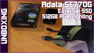 Adata SE770G External SSD 512GB RGB Lighting USB TypeC 32 Gen 2 PC PS5 Xbox Series X unboxing [upl. by Steep]